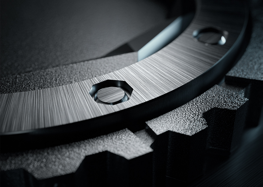OVVO Optics Ti2 close-up of a precision-engineered titanium ring with machined edges