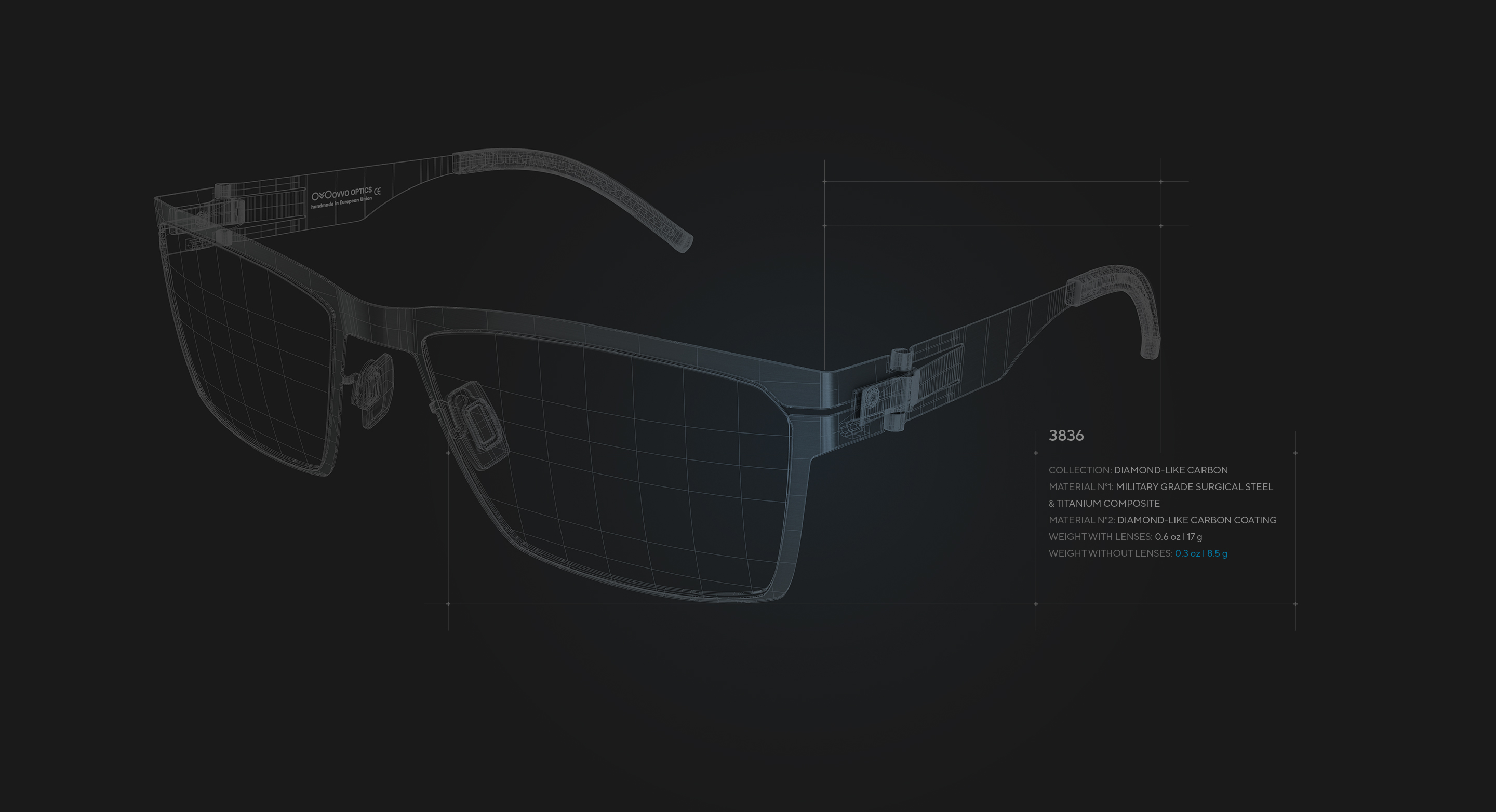 Technical engineering sketch of the DLC collection frames, showing precision architecture.