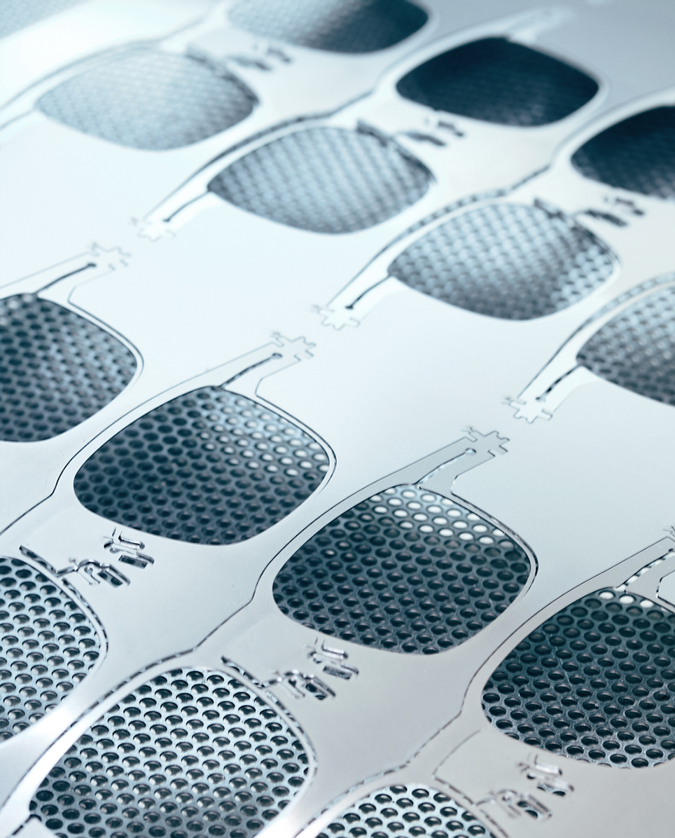 Raw military-grade surgical steel used in the production of durable OVVO Optics frames.