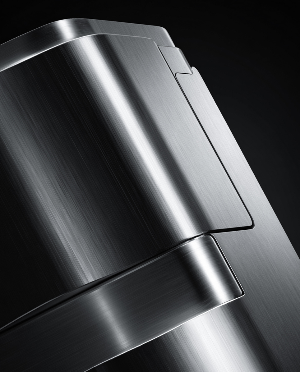 OVVO Optics Ti2 macro close-up of a brushed titanium component with precision-machined edges