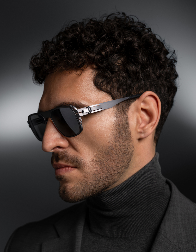 OVVO Optics close-up portrait of a man in sunglasses from the Ti2 collection